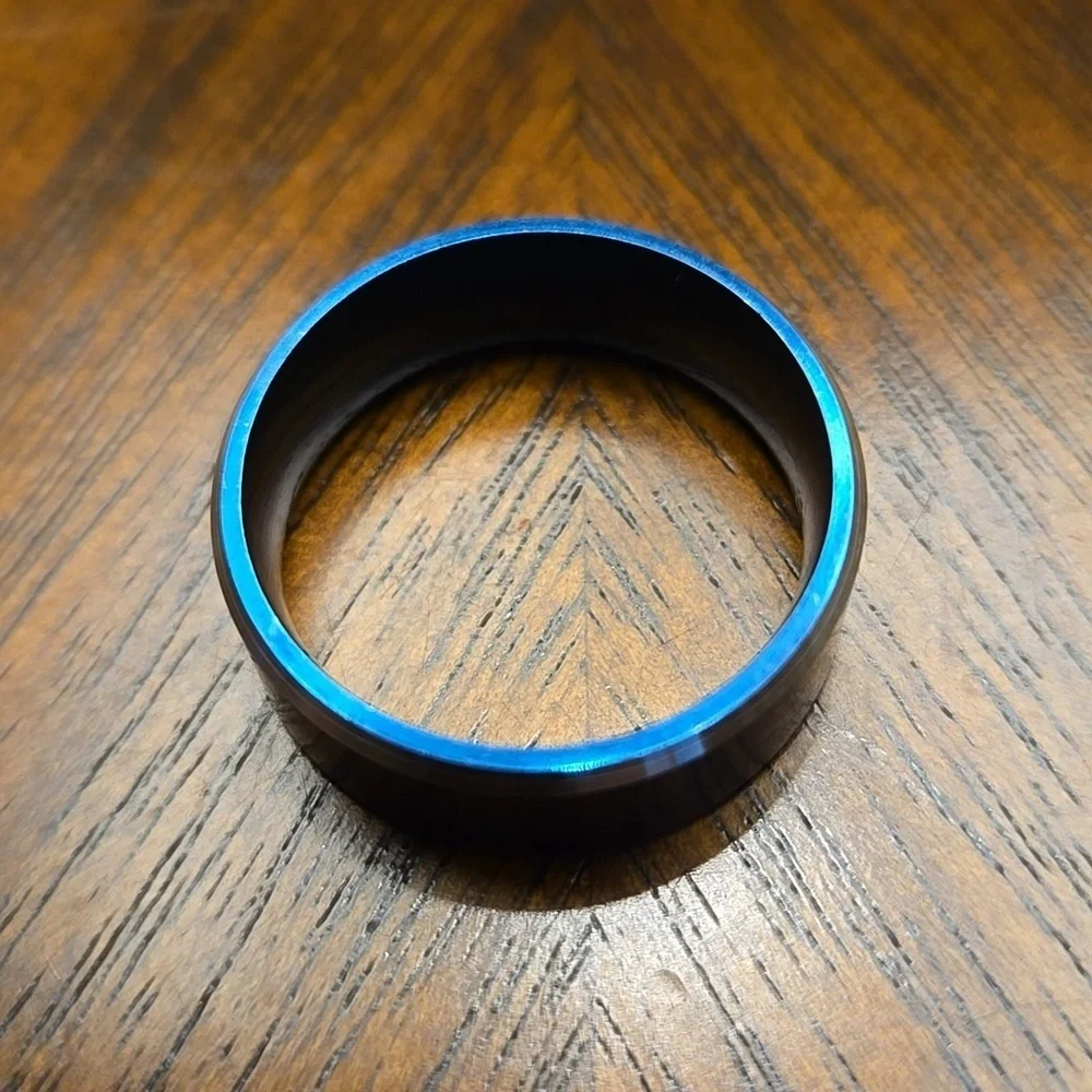 Men'S Tungsten Steel Ring With Blue Sand Finish And White Edge Size 10